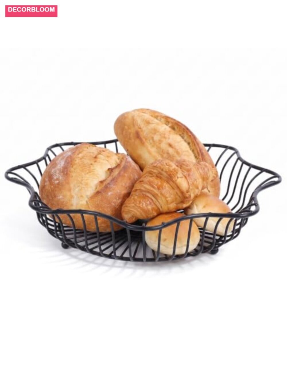 Iron Wire Bread Basket Round Serving Wavy Rim Metal